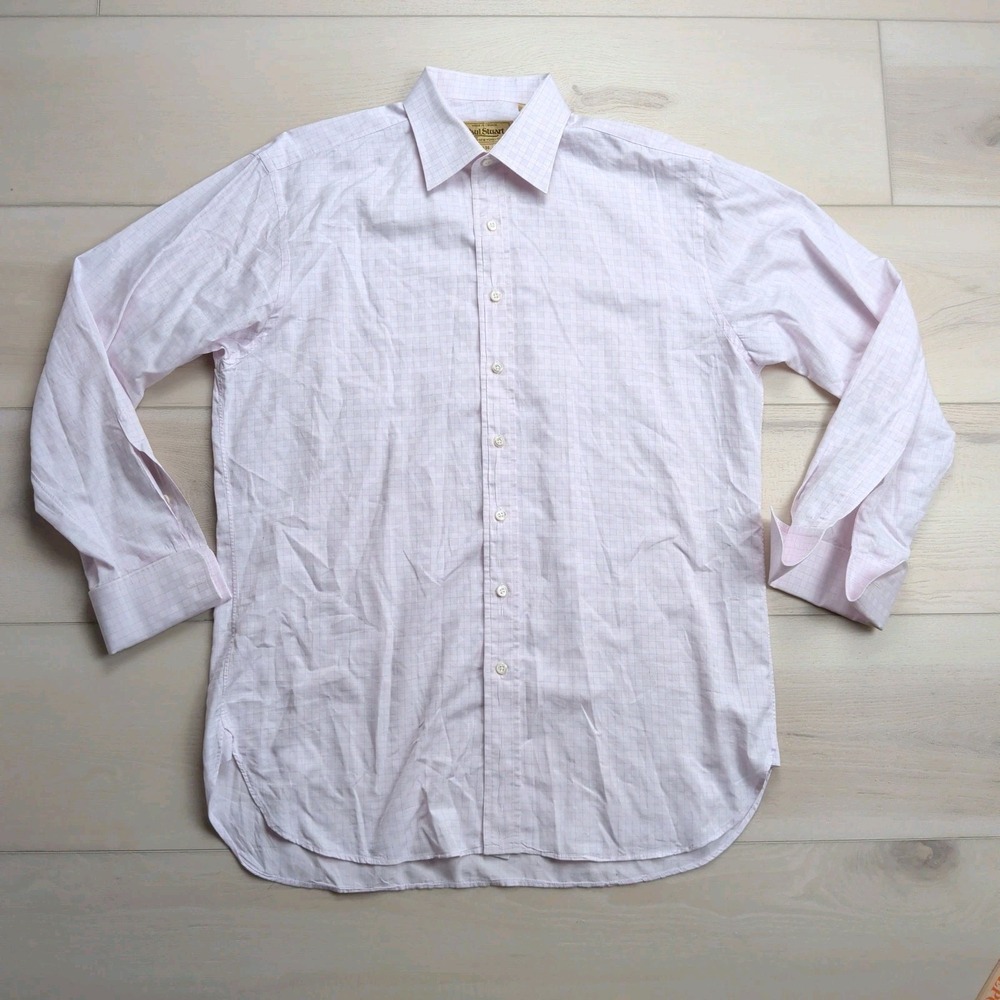 Paul‎ Stuart Dress Shirt Mens 16 34 Pink Check French Cuffs Made in Canada